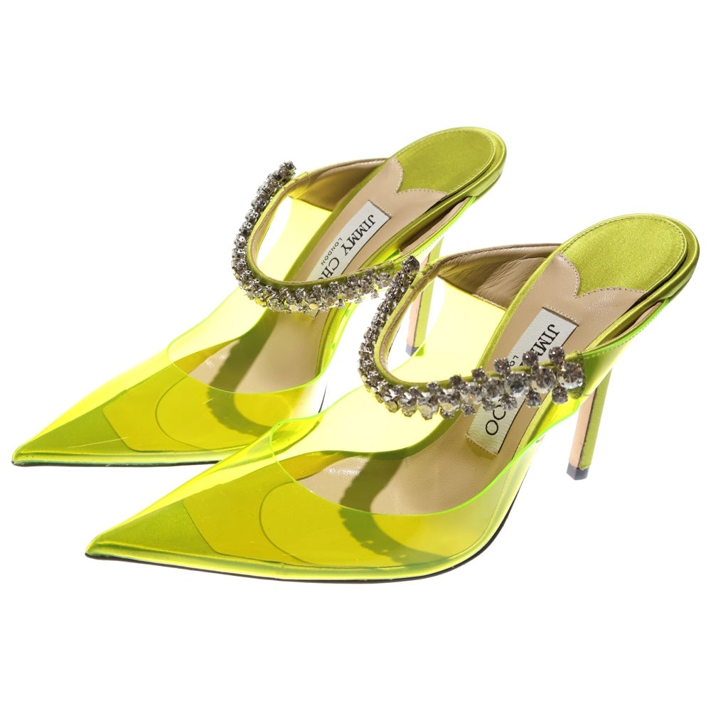 JIMMY CHOO(ジミーチュウ) BING 100 ビング ポインテッドトゥ クリスタルスタッズ PVCハイヒール レディース イエロー