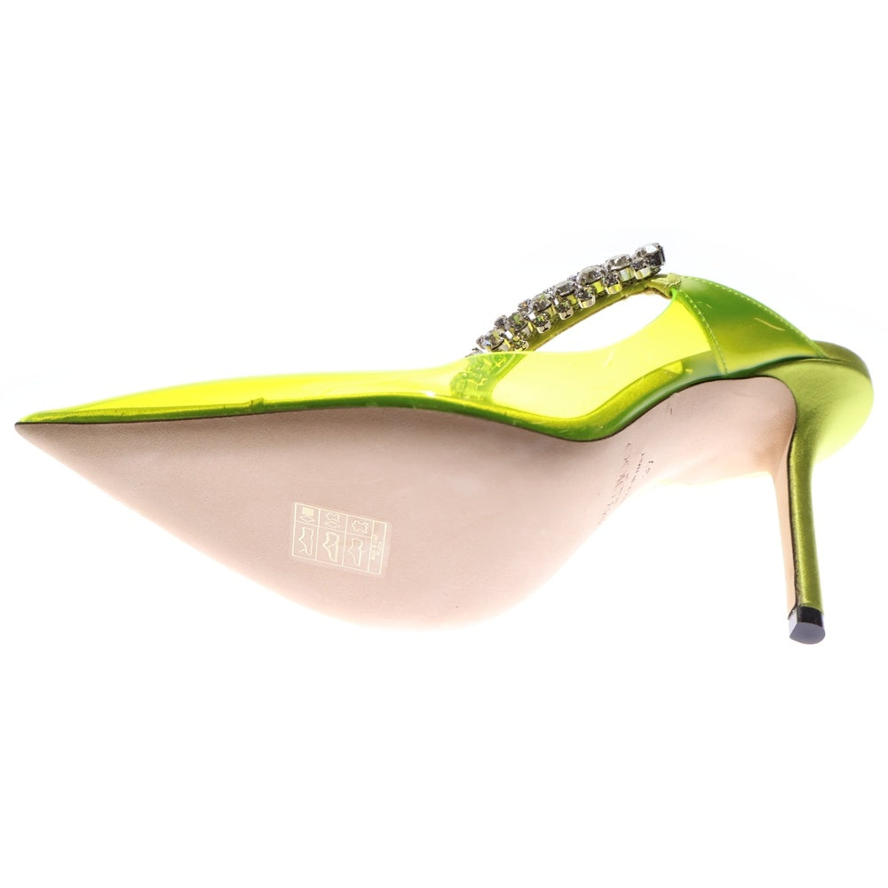 JIMMY CHOO(ジミーチュウ) BING 100 ビング ポインテッドトゥ クリスタルスタッズ PVCハイヒール レディース イエロー