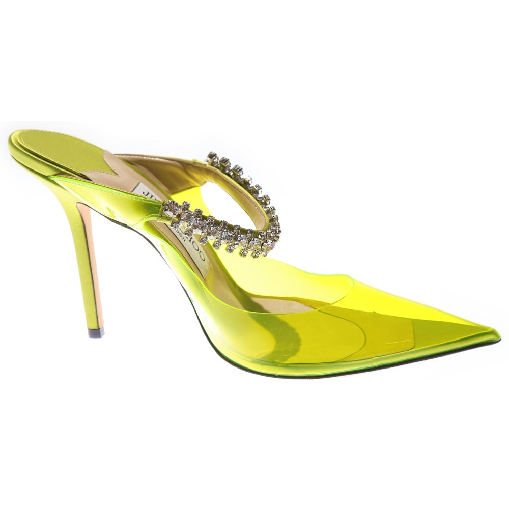 JIMMY CHOO(ジミーチュウ) BING 100 ビング ポインテッドトゥ クリスタルスタッズ PVCハイヒール レディース イエロー