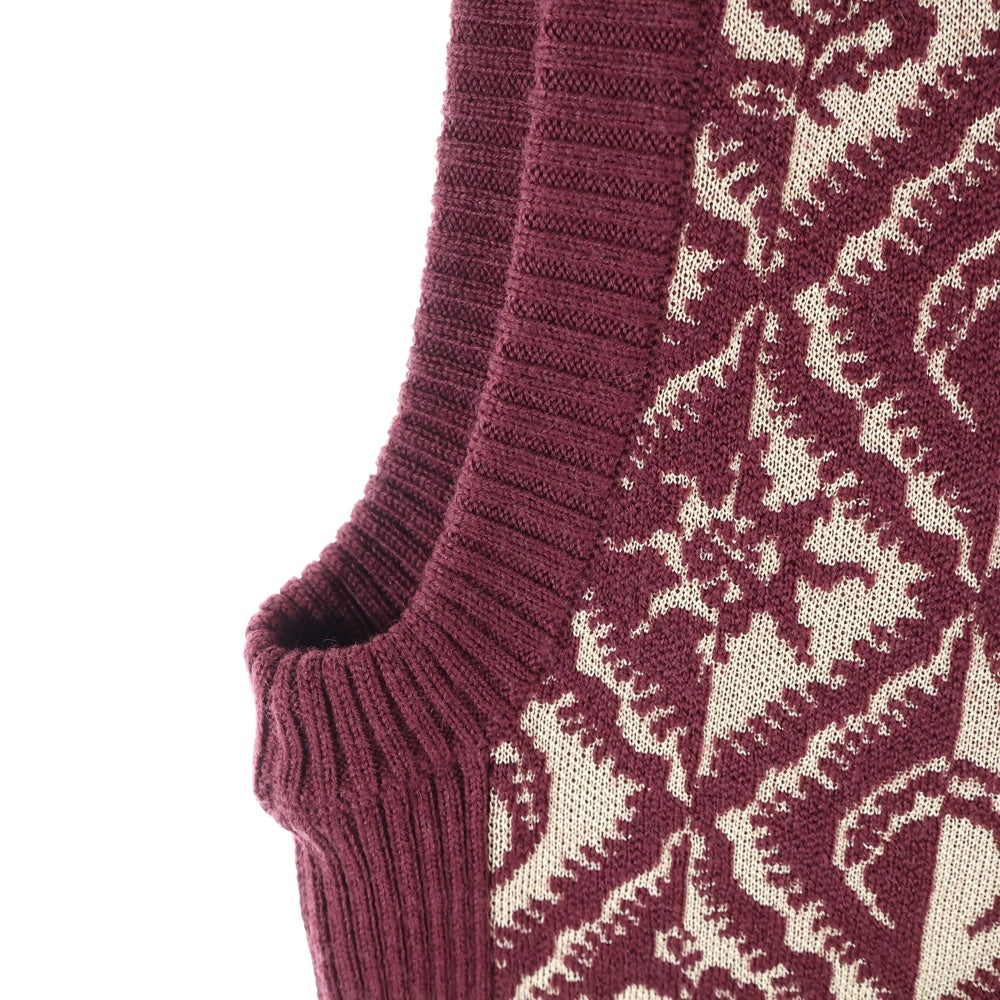 MARINE SERRE(マリーン セル) ムーン総柄 ハーフジップ ノースリーブ ニットベスト バーガンディ/ベージュ