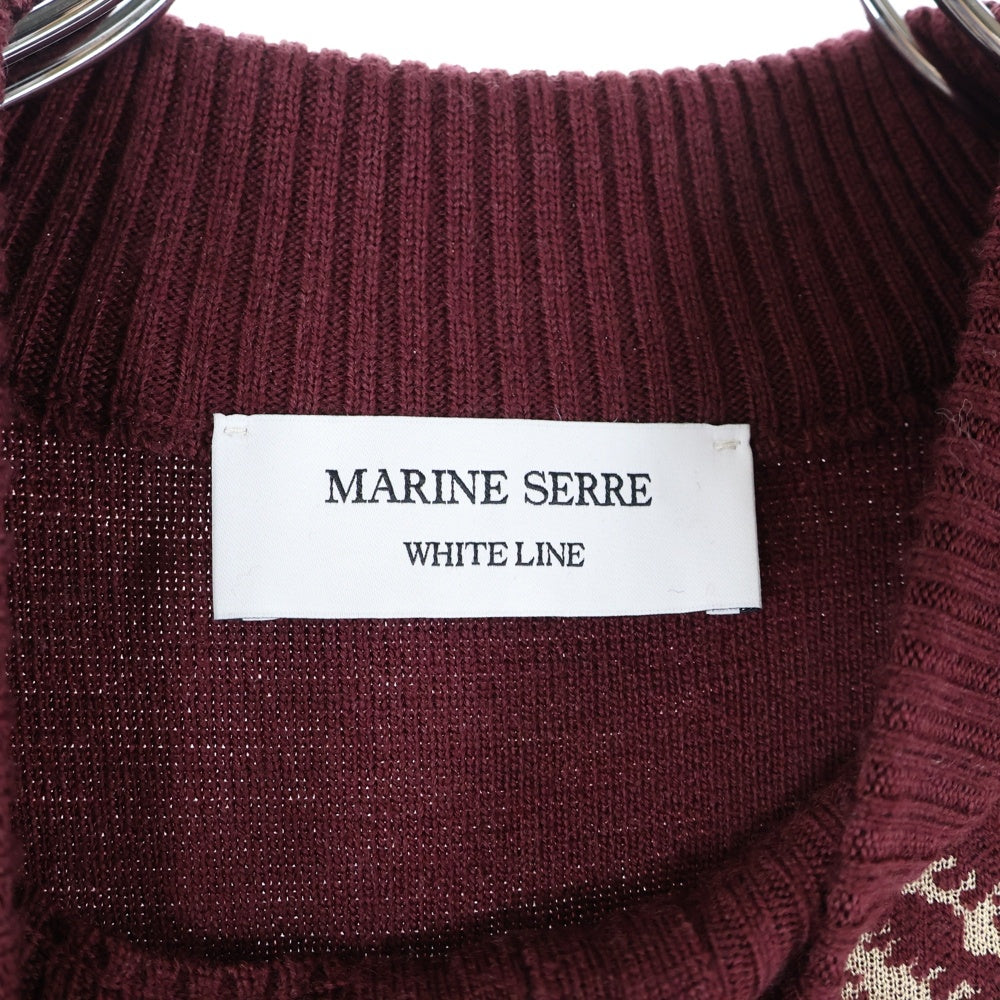 MARINE SERRE(マリーン セル) ムーン総柄 ハーフジップ ノースリーブ ニットベスト バーガンディ/ベージュ