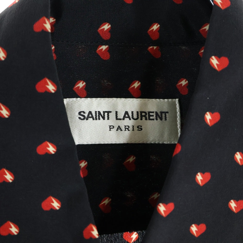 SAINT LAURENT PARIS(サンローランパリ) ハート 総柄 シルク 長袖 シャツ レディース ブラック 465896 Y343R