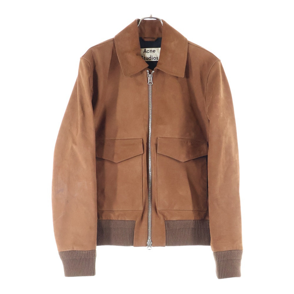 Acne Studios(アクネ ストゥディオズ) Cognac Brown Short Leather Jacket カーフスキン シングル レザーフライトジャケット ブラウン FM-MN-LEAT000022