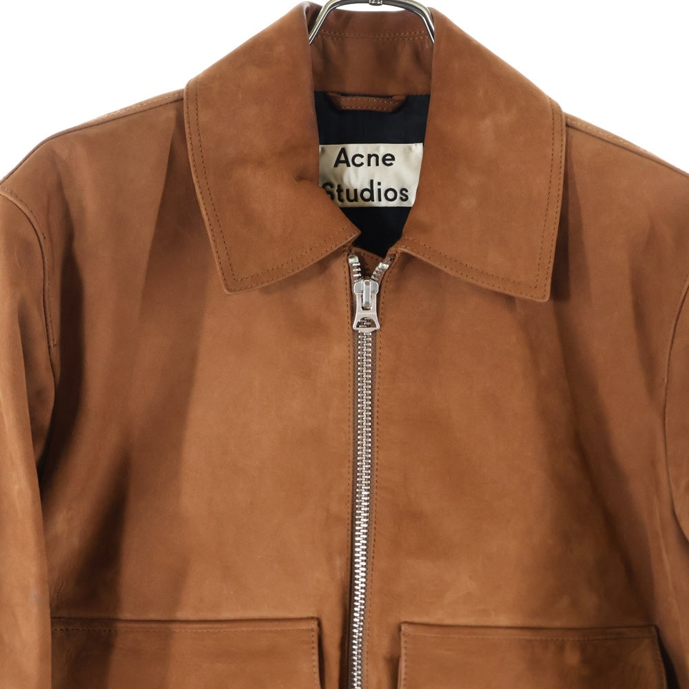 Acne Studios(アクネ ストゥディオズ) Cognac Brown Short Leather Jacket カーフスキン シングル レザーフライトジャケット ブラウン FM-MN-LEAT000022