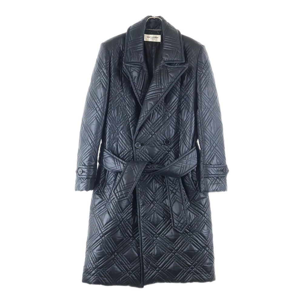 SAINT LAURENT PARIS(サンローランパリ) 21AW キルティング ベルテッド パテッドチェスターロングコート ジャケット ブラック 661456