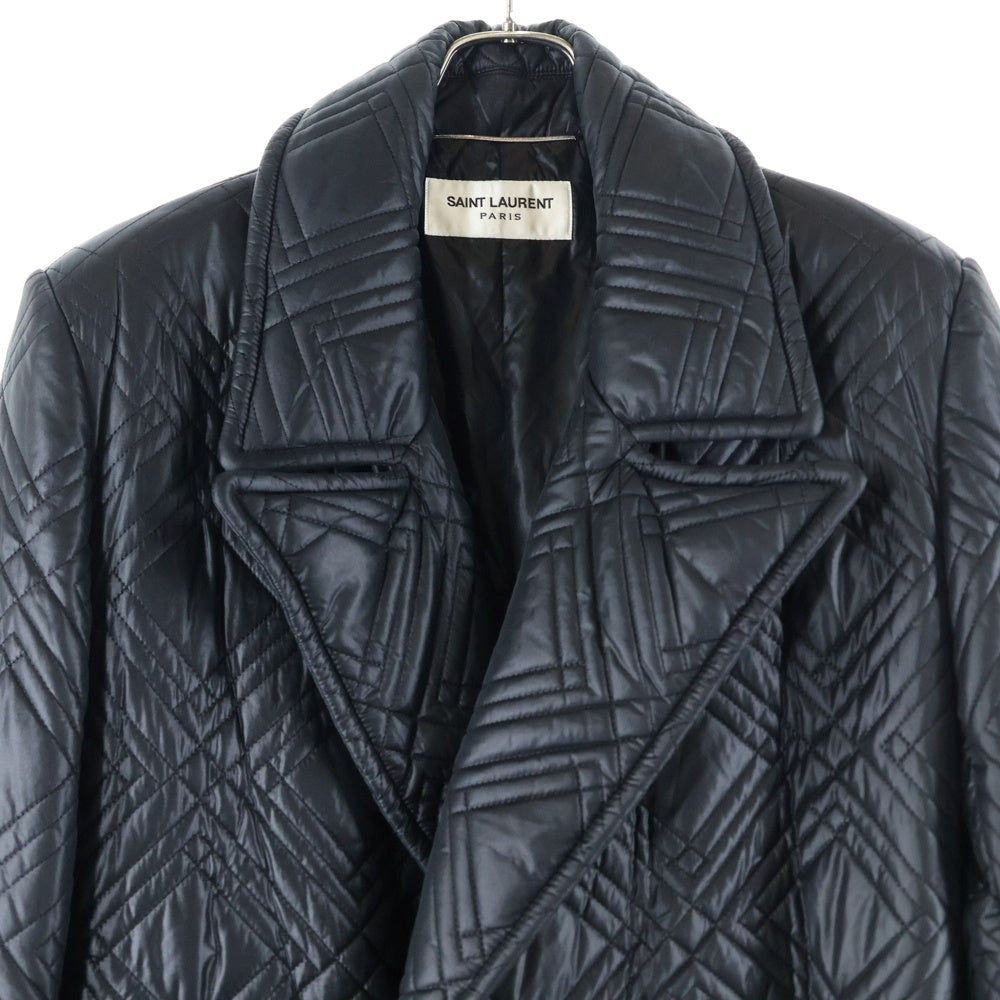 SAINT LAURENT PARIS(サンローランパリ) 21AW キルティング ベルテッド パテッドチェスターロングコート ジャケット ブラック 661456