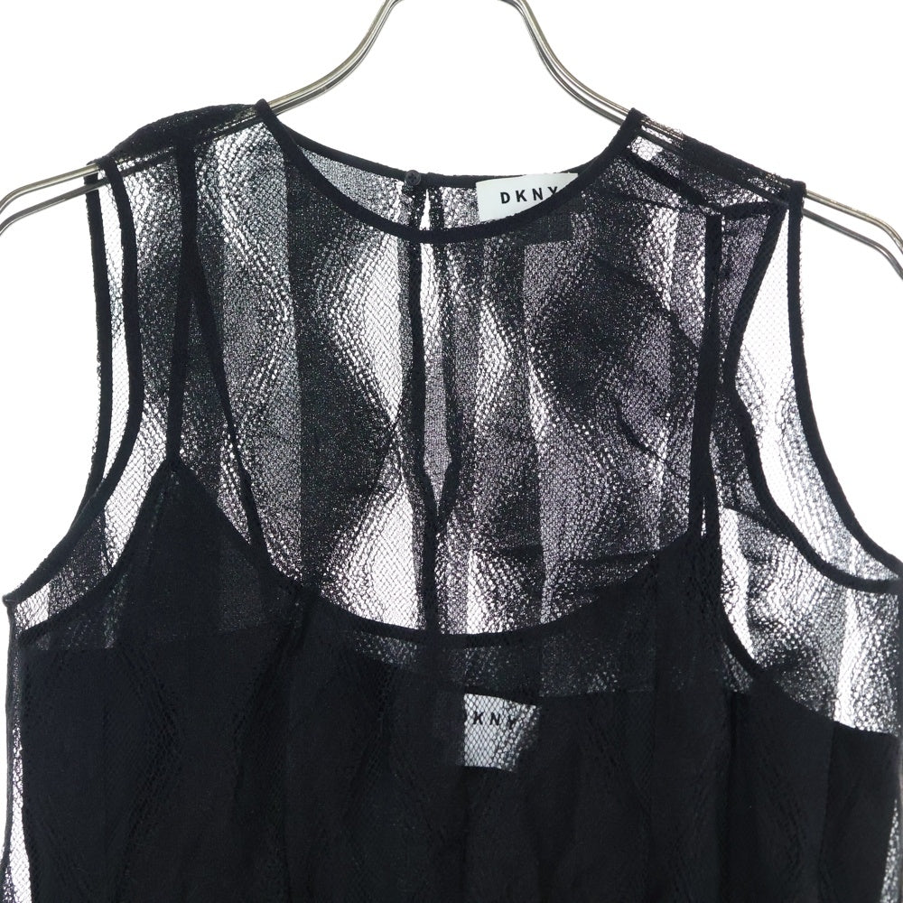DKNY(ダナキャラン) MESH CREW NECK SLEEVELESS BLOUSE TOP メッシュ クルーネック スリーブレス ブラウス トップ レディース ブラック P4622922E