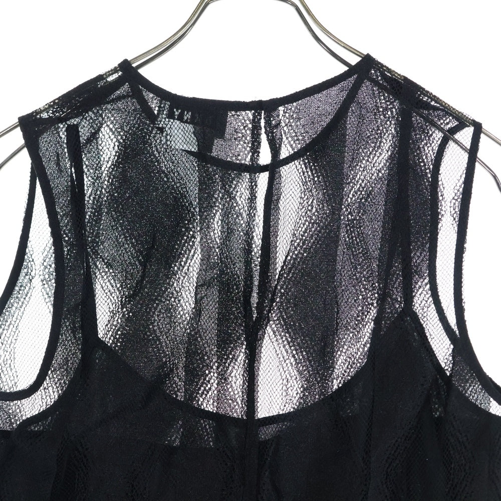 DKNY(ダナキャラン) MESH CREW NECK SLEEVELESS BLOUSE TOP メッシュ クルーネック スリーブレス ブラウス トップ レディース ブラック P4622922E