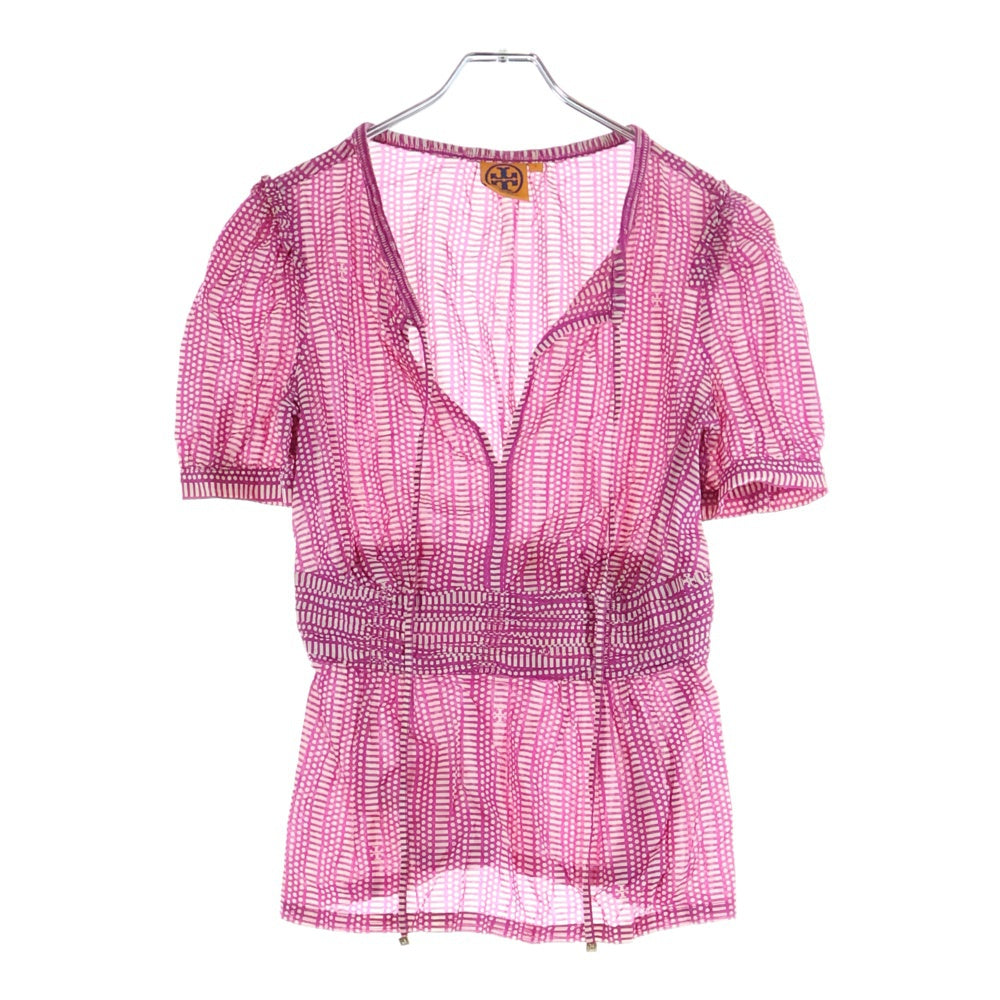 TORY BURCH(トリー バーチ) 総柄 オープンネック半袖Tシャツ カットソー ピンク 12121134 レディース