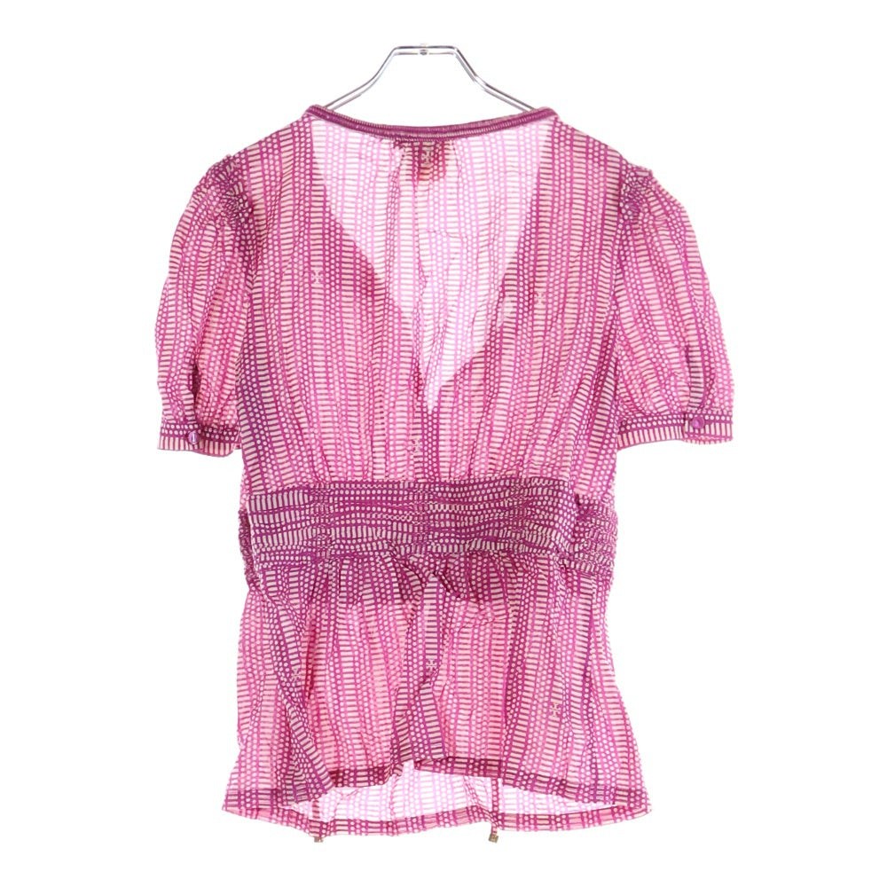 TORY BURCH(トリー バーチ) 総柄 オープンネック半袖Tシャツ カットソー ピンク 12121134 レディース