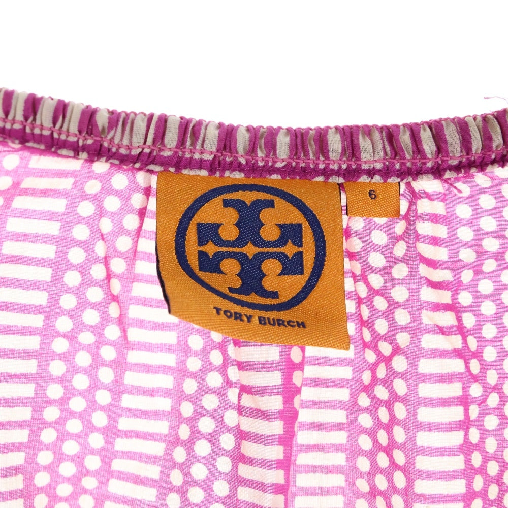 TORY BURCH(トリー バーチ) 総柄 オープンネック半袖Tシャツ カットソー ピンク 12121134 レディース