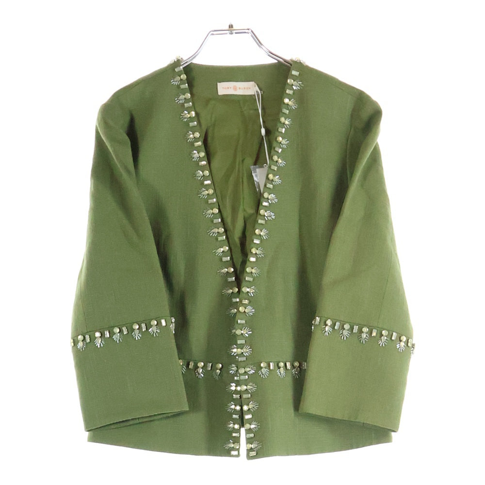 TORY BURCH(トリー バーチ) クリアスタッズ リネンカーディガン レディース グリーン 12161513