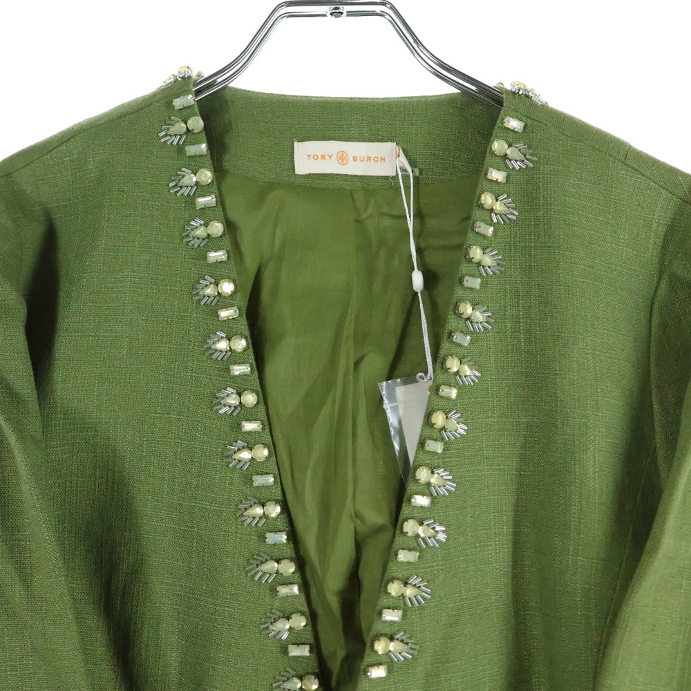 TORY BURCH(トリー バーチ) クリアスタッズ リネンカーディガン レディース グリーン 12161513