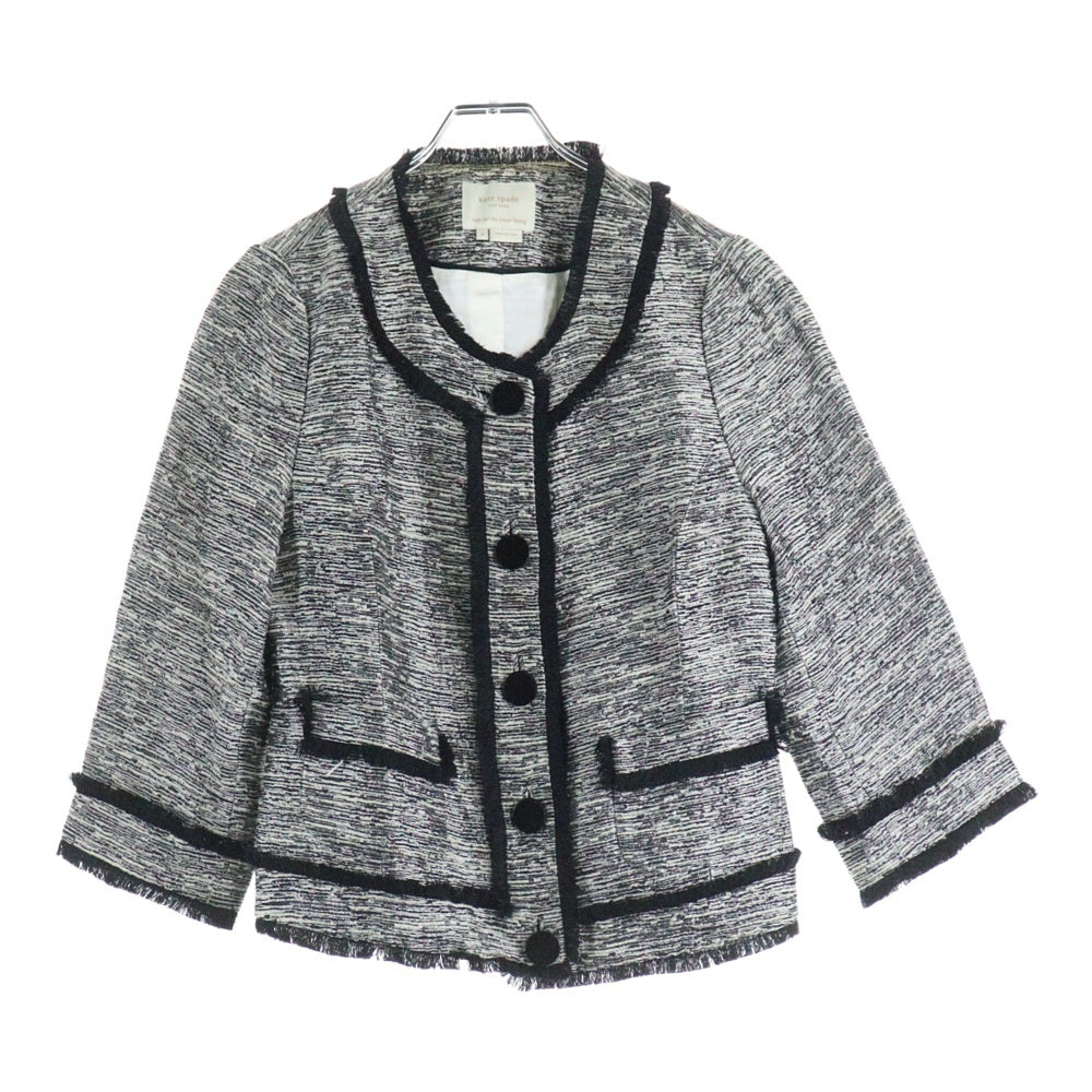 Kate Spade(ケイトスペード) フリンジ ノーカラーボタンジャケット レディース グレー/ブラック NJMU1228