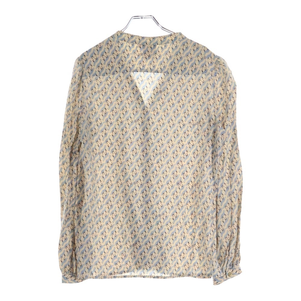 TORY BURCH(トリー バーチ) 総柄 ロングスリーブ ノーカラーシルクシャツ レディース ベージュ/ブルー 31121114