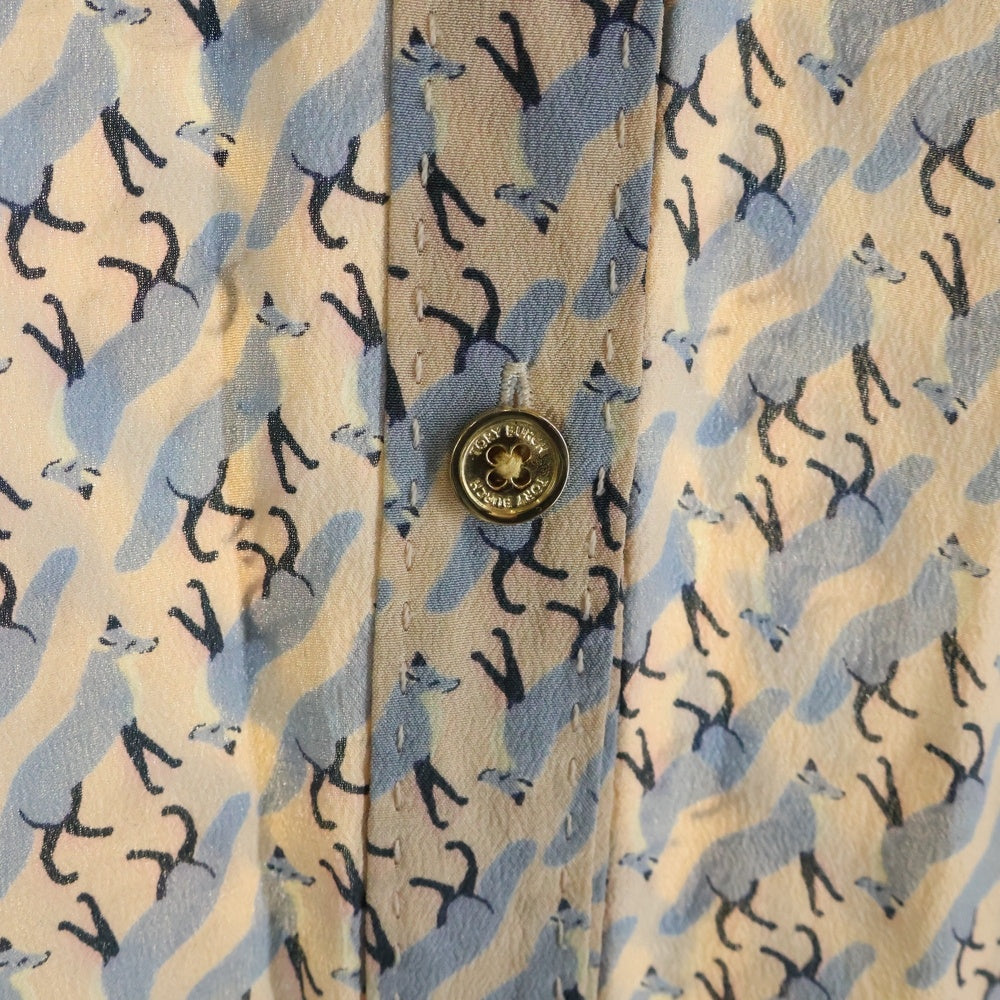 TORY BURCH(トリー バーチ) 総柄 ロングスリーブ ノーカラーシルクシャツ レディース ベージュ/ブルー 31121114
