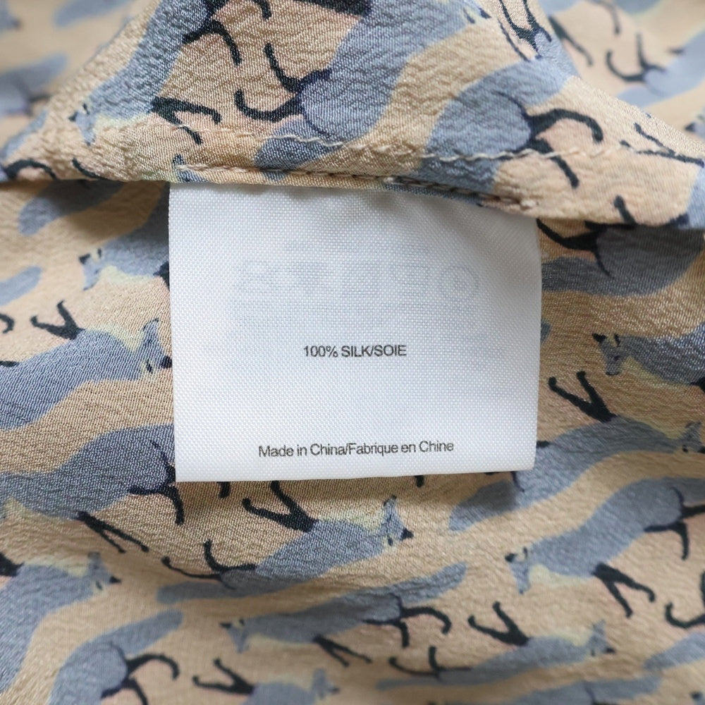 TORY BURCH(トリー バーチ) 総柄 ロングスリーブ ノーカラーシルクシャツ レディース ベージュ/ブルー 31121114