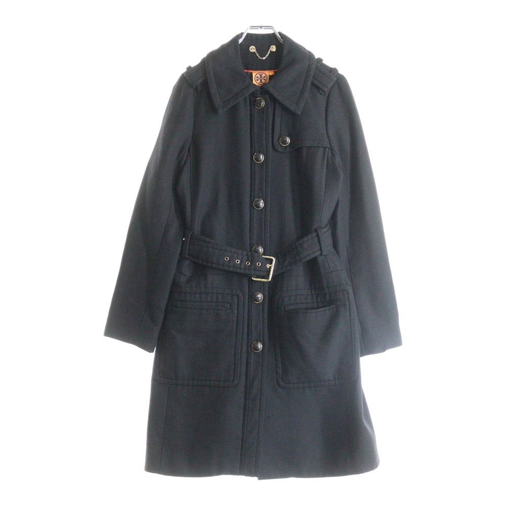 TORY BURCH(トリー バーチ) ベルト付き ウール混 ステンカラーコート レディース ブラック 34111534