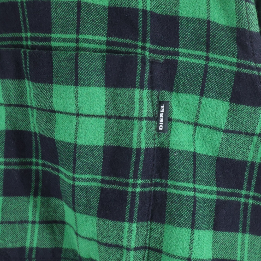 DIESEL(ディーゼル) フロントポケット ボタンダウン 長袖チェックシャツ グリーン/ブラック A01364