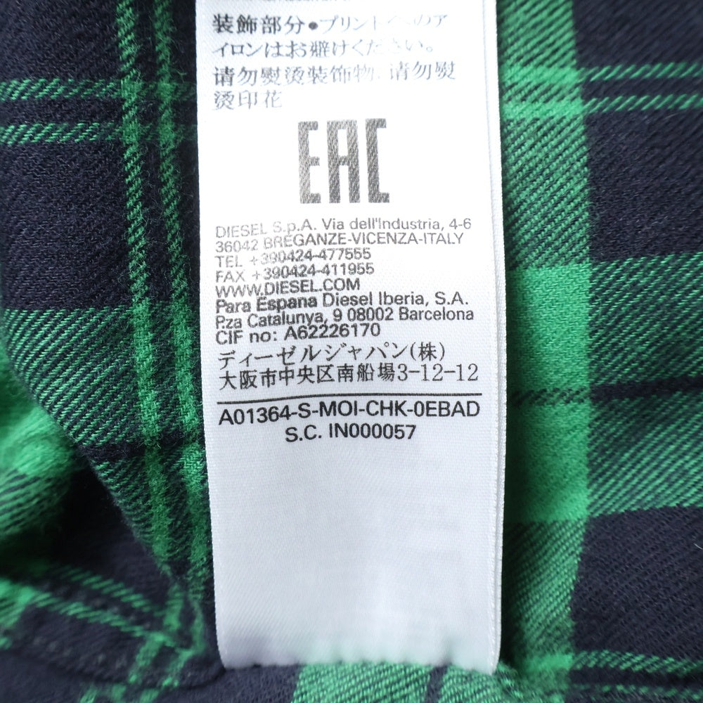 DIESEL(ディーゼル) フロントポケット ボタンダウン 長袖チェックシャツ グリーン/ブラック A01364