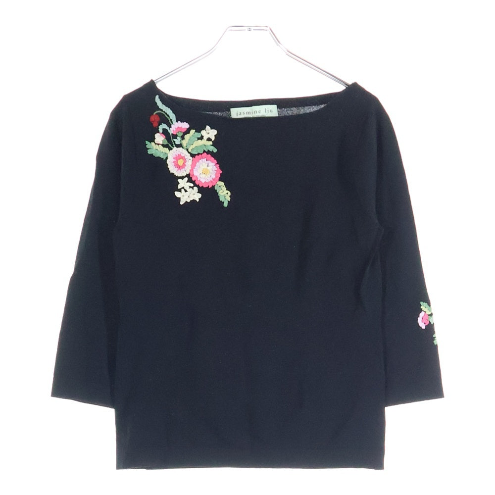 KEITA MARUYAMA(ケイタマルヤマ) 花刺繍 レーヨン混 長袖クルーネックカットソー トップス レディース ブラック JE841-12202JB