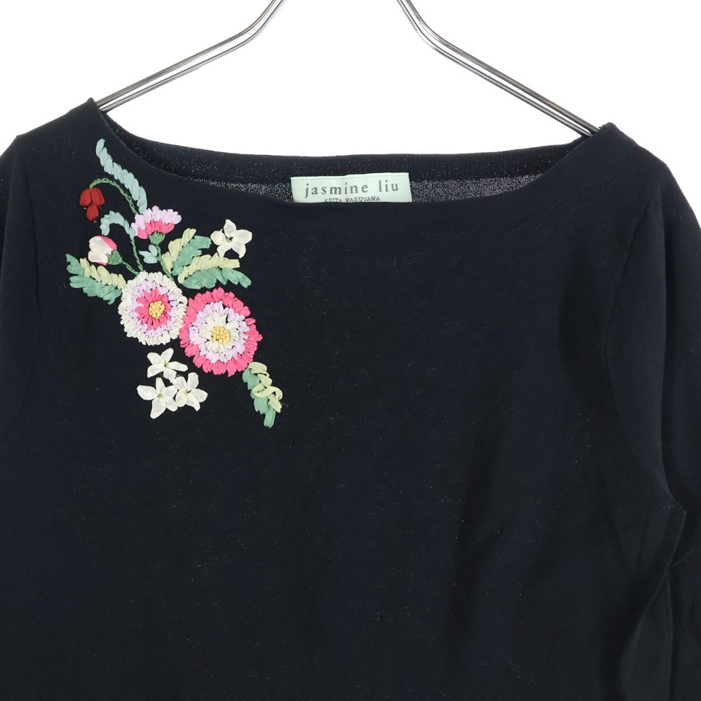 KEITA MARUYAMA(ケイタマルヤマ) 花刺繍 レーヨン混 長袖クルーネックカットソー トップス レディース ブラック JE841-12202JB