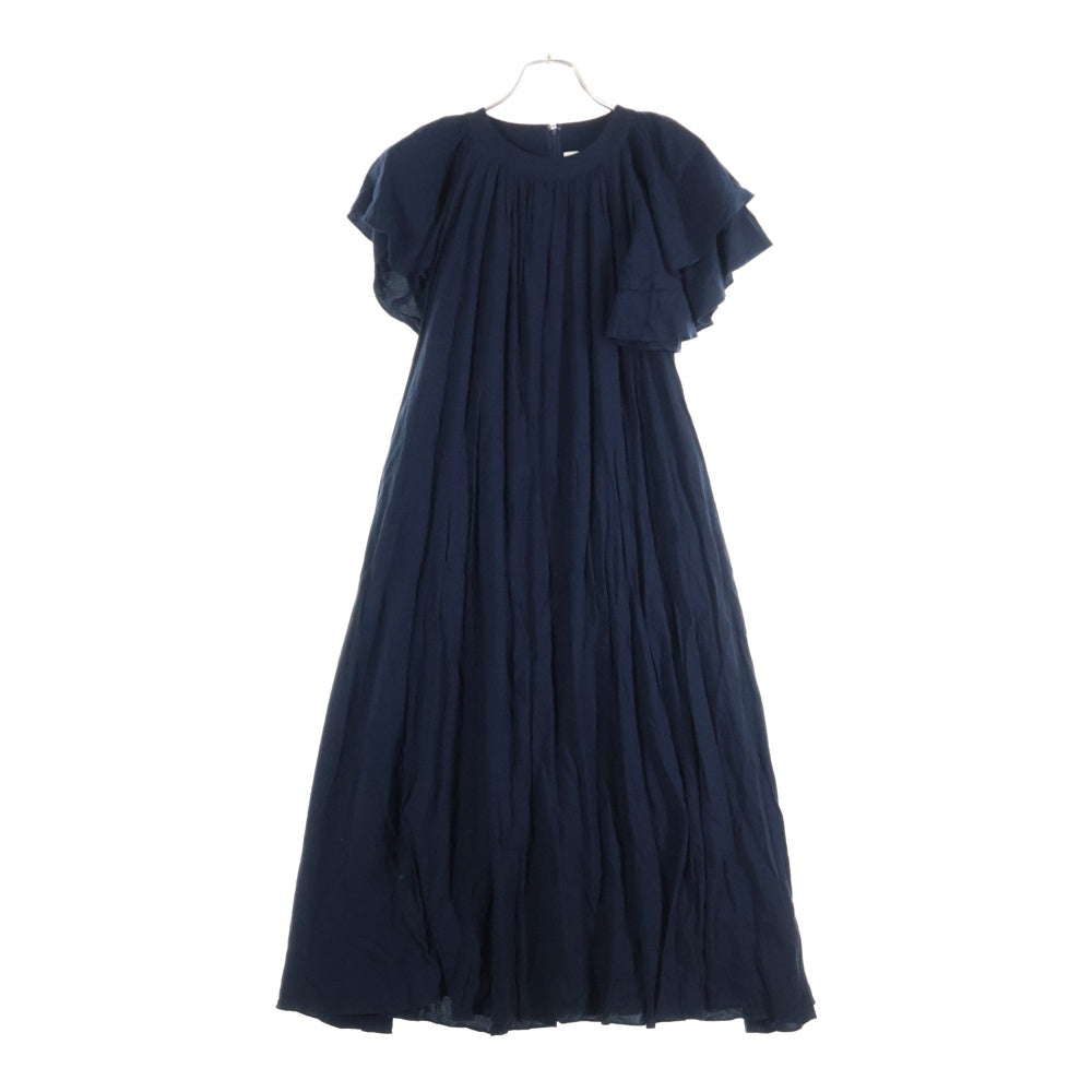 NO BRAND(ノーブランド) KAON for estnation(カオンフォーエストネーション) フリル袖 ロングレーヨンワンピース レディース ネイビー 21-140-11-050009