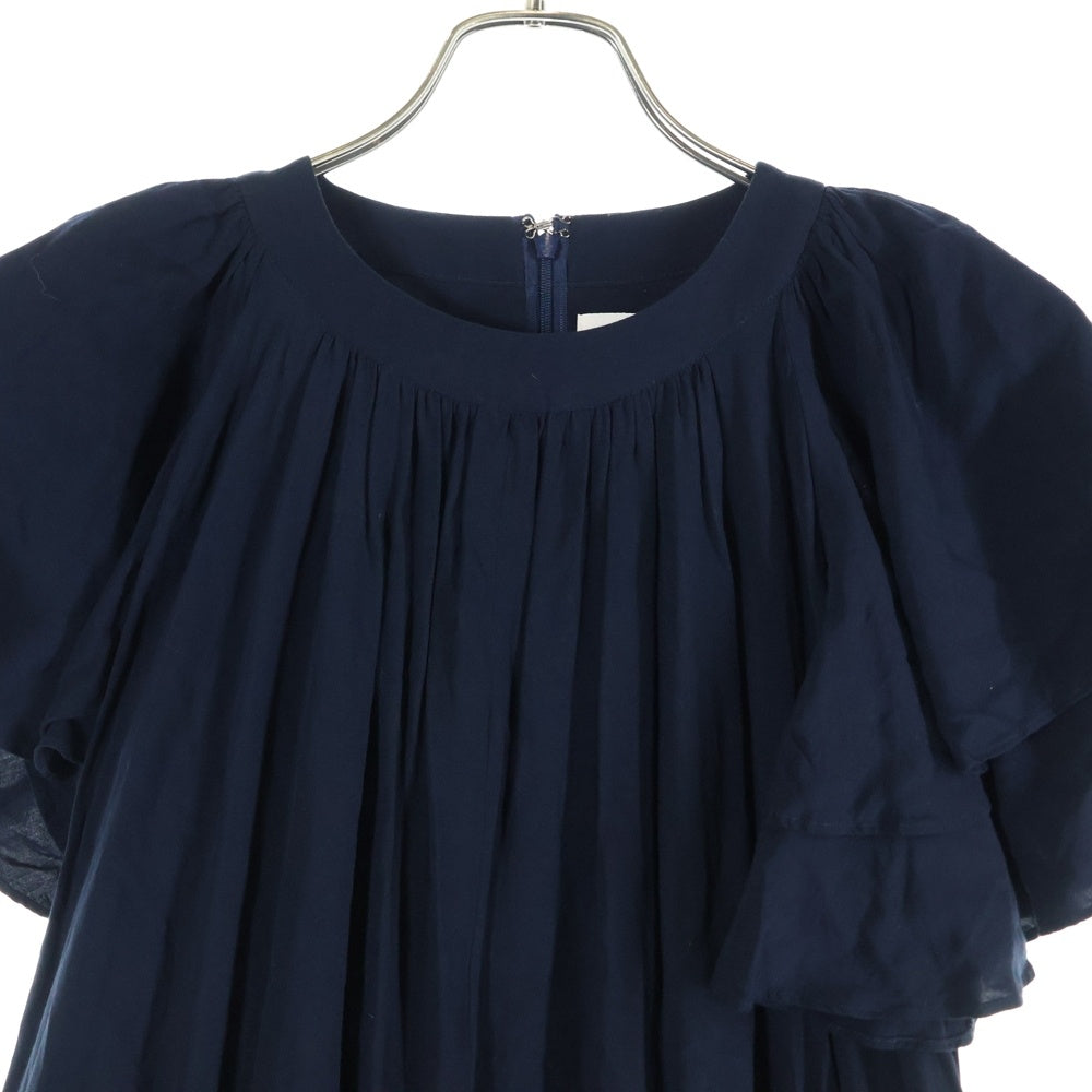 NO BRAND(ノーブランド) KAON for estnation(カオンフォーエストネーション) フリル袖 ロングレーヨンワンピース レディース ネイビー 21-140-11-050009