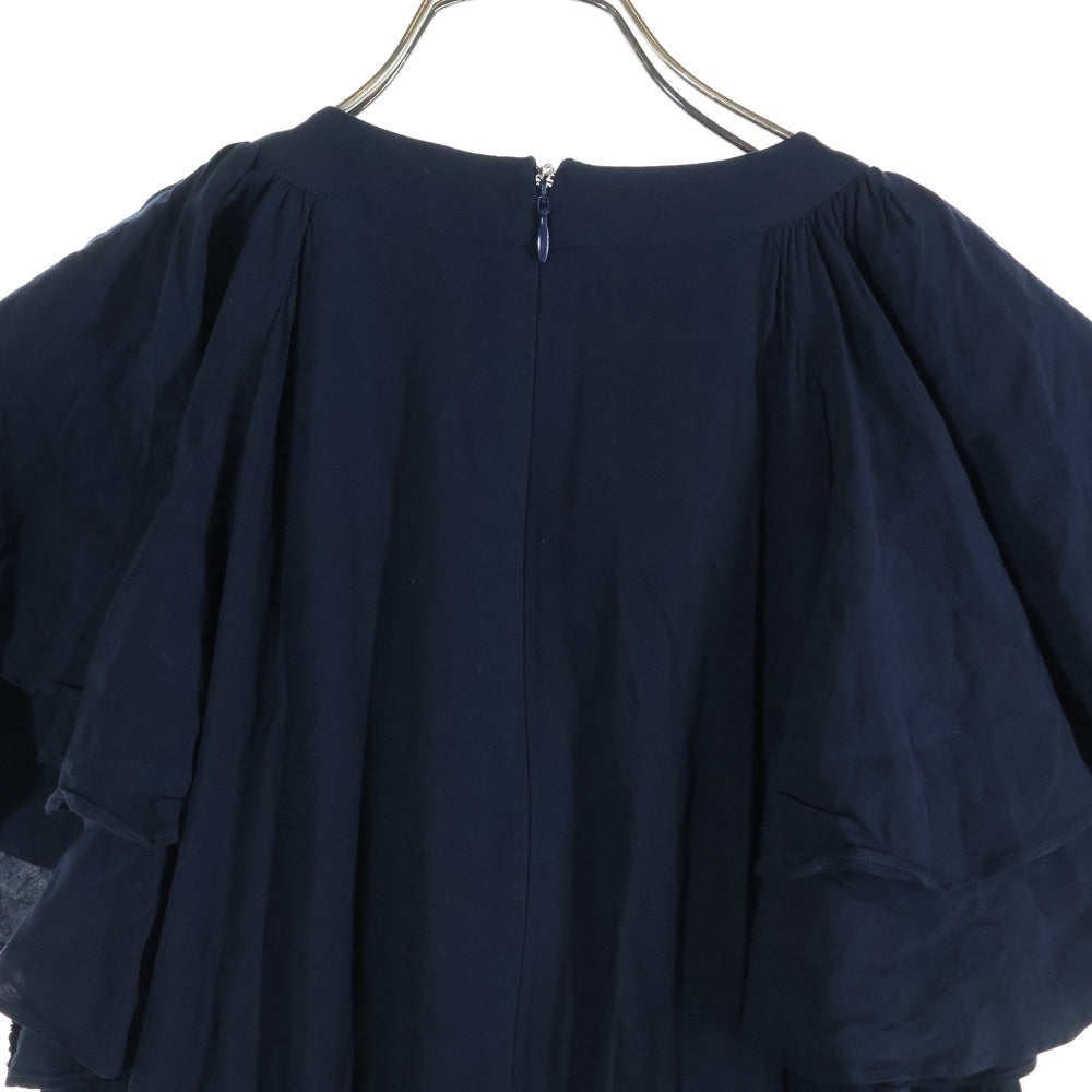 NO BRAND(ノーブランド) KAON for estnation(カオンフォーエストネーション) フリル袖 ロングレーヨンワンピース レディース ネイビー 21-140-11-050009