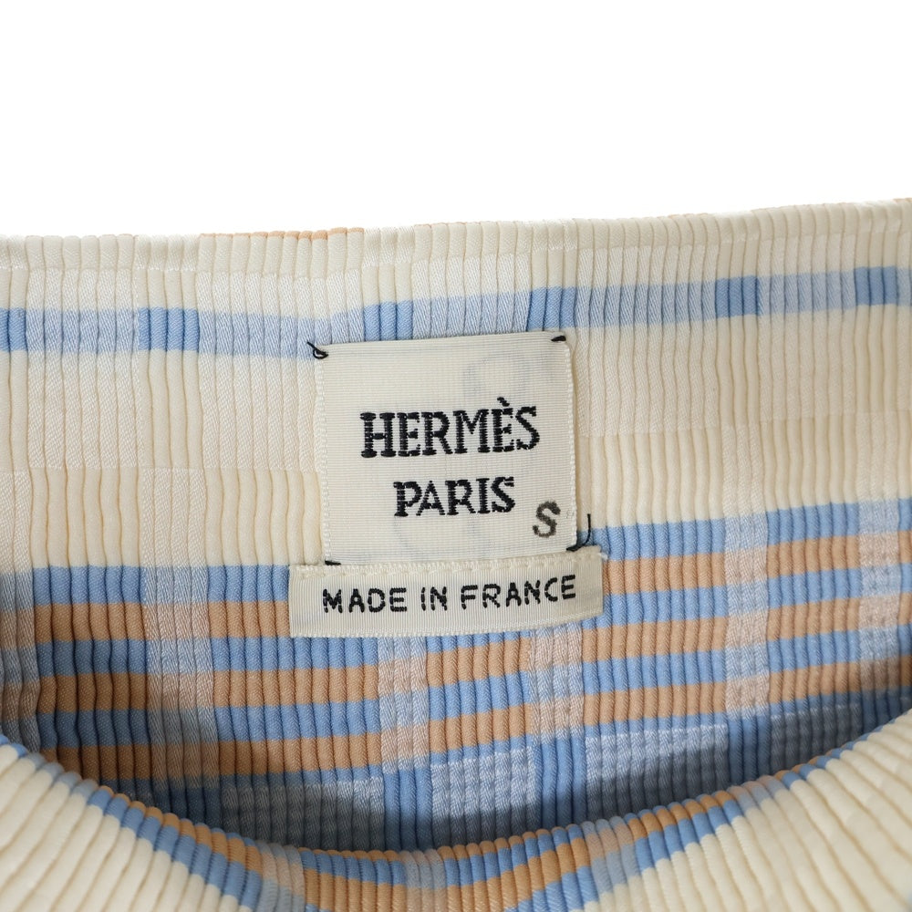 HERMES(エルメス) チェック柄 シルクロングスカート レディース オレンジ/ブルー/ホワイト