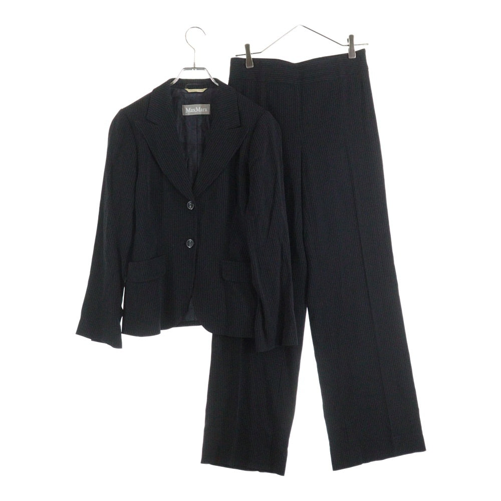 Max Mara(マックスマーラ) ピンストライプ セットアップ スーツ ピークドラペル 2B ジャケット スラックス パンツ レディース ブラック