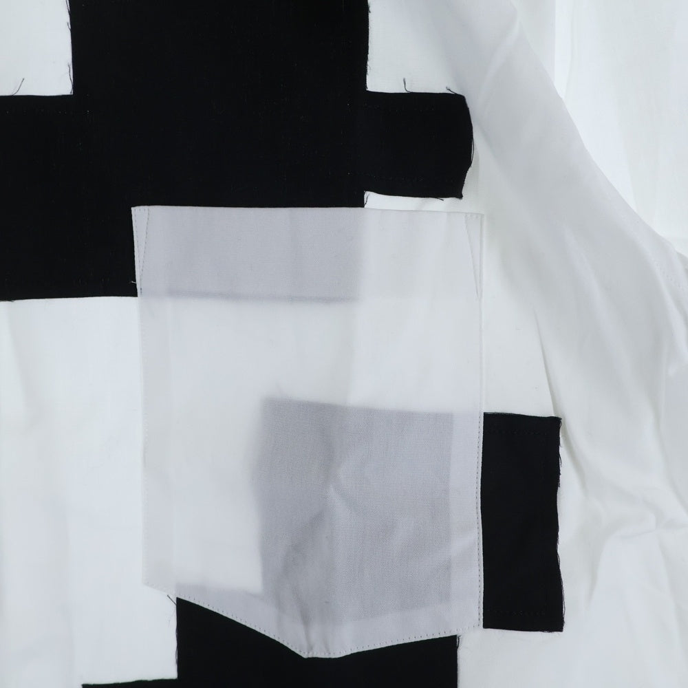 COMME des GARCONS HOMME DEUX(コムデギャルソン オムドゥ) 24SS AD2023 ブロックパターン パッチワーク 長袖シャツ ブラック/ホワイト DM-B033