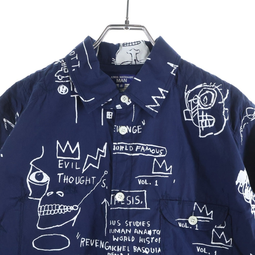 COMME des GARCONS JUNYA WATANABE MAN(コムデギャルソンジュンヤワタナベマン) 23SS AD2022 ×Jean-Michel Basquiat バスキア グラフィティ総柄 長袖シャツ ネイビー WK-B010