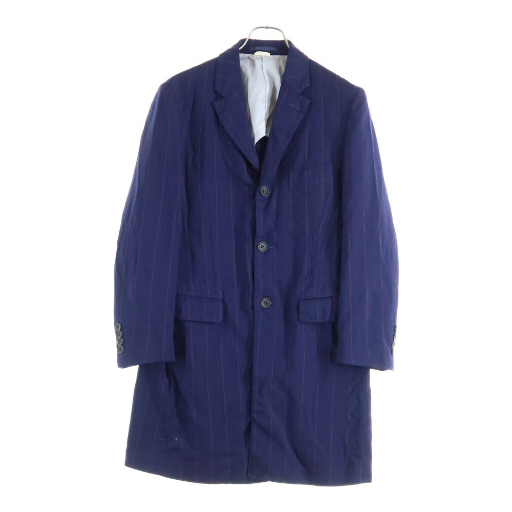 COMME des GARCONS HOMME DEUX(コムデギャルソン オムドゥ) 22SS AD2021 ポリ縮絨 ストライプ 3B ロング テーラードジャケット ネイビー DI‐J034
