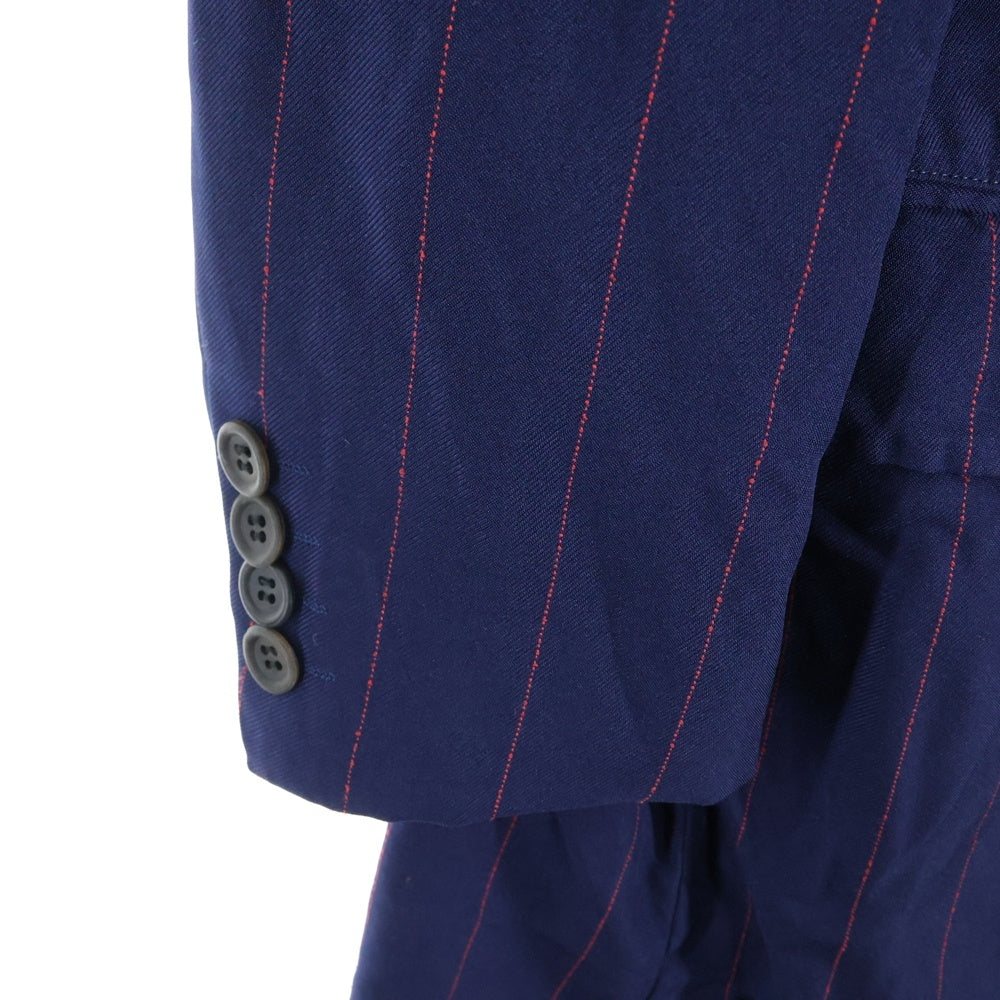 COMME des GARCONS HOMME DEUX(コムデギャルソン オムドゥ) 22SS AD2021 ポリ縮絨 ストライプ 3B ロング テーラードジャケット ネイビー DI‐J034