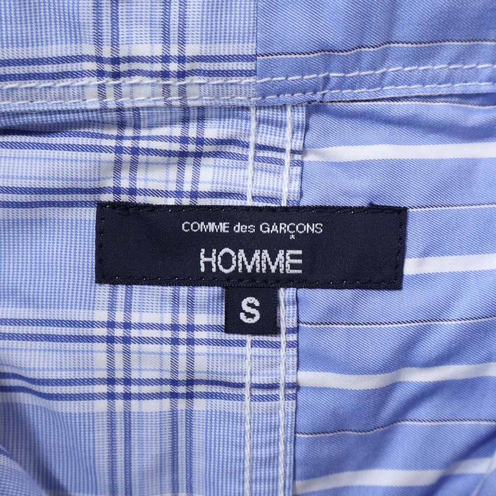 COMME des GARCONS HOMME(コムデギャルソンオム) 26SS AD2025 パッチワーク ストライプ 長袖 シャツ ブルー HP‐B004