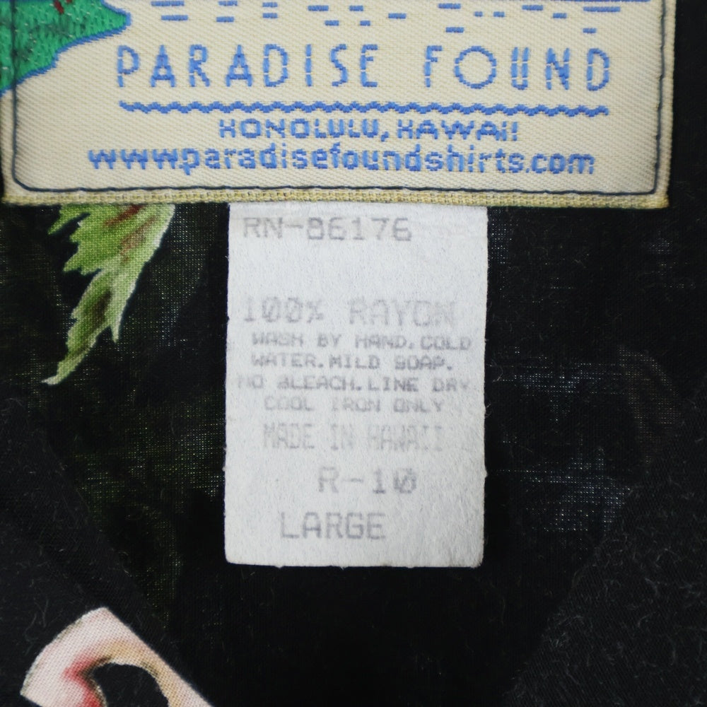 PARADISE FOUND(パラダイスファウンド) 総柄 レーヨン 半袖ハワイアンシャツ アロハシャツ ブラック