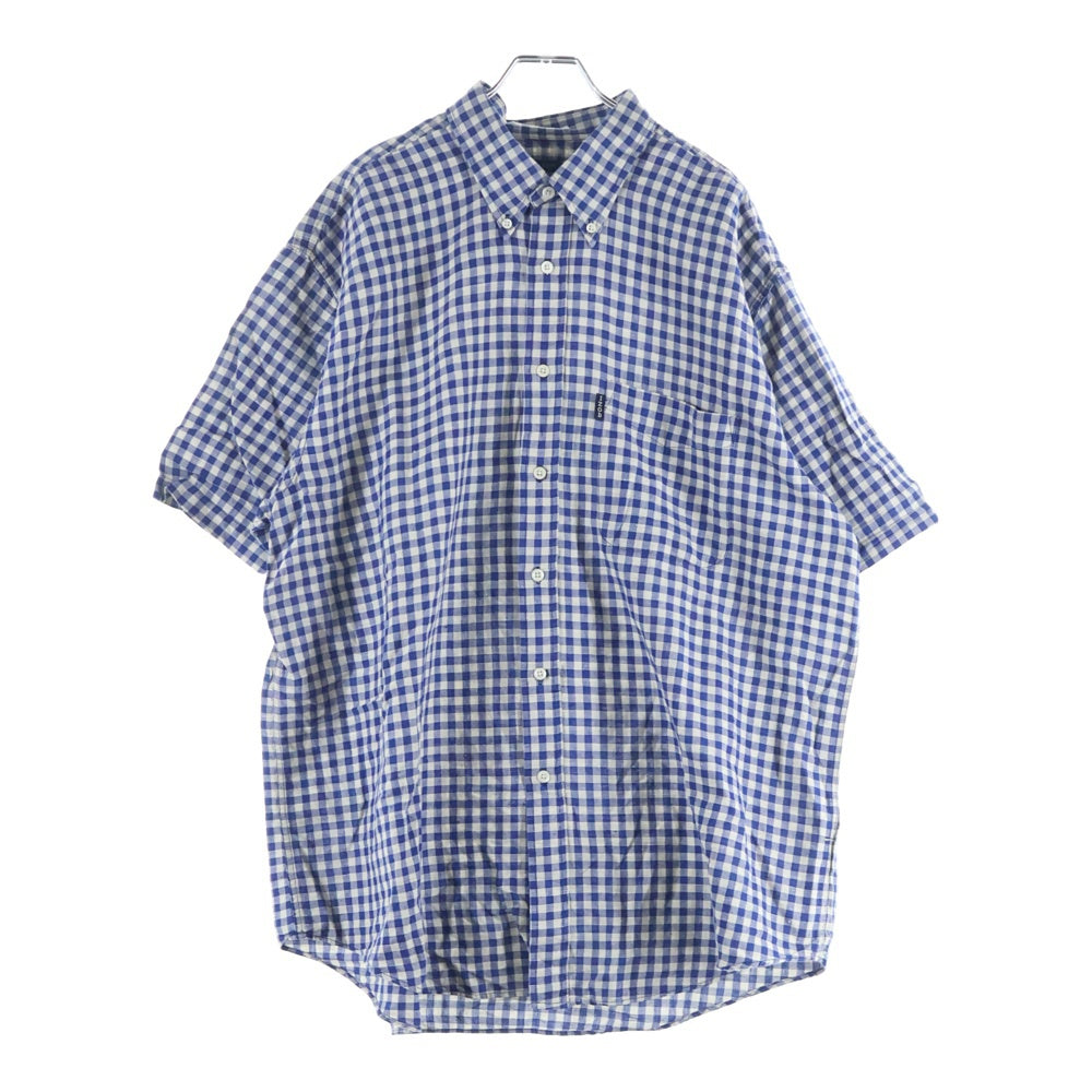 IZOD(アイゾッド) チェック柄 リネンコットン 半袖シャツ ブルー