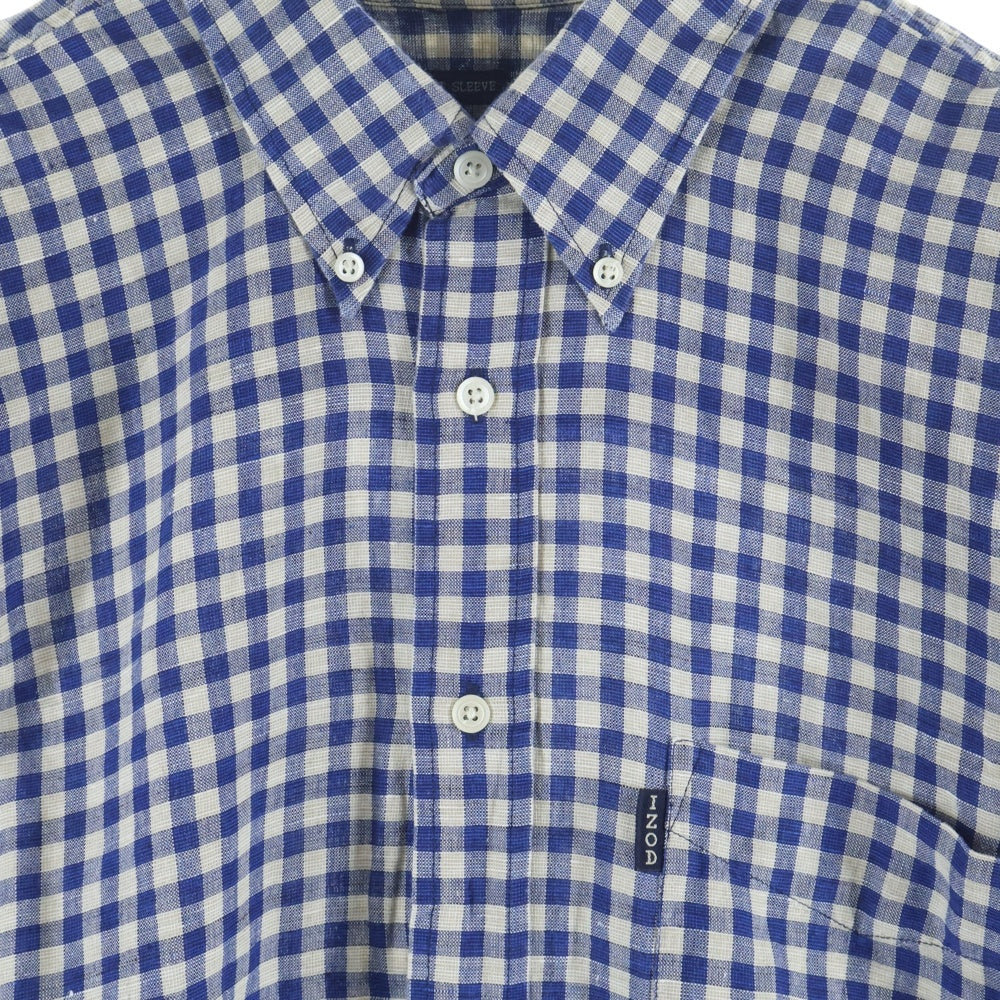 IZOD(アイゾッド) チェック柄 リネンコットン 半袖シャツ ブルー