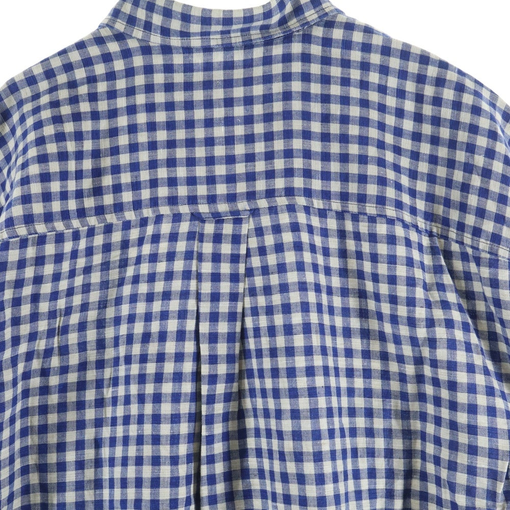 IZOD(アイゾッド) チェック柄 リネンコットン 半袖シャツ ブルー