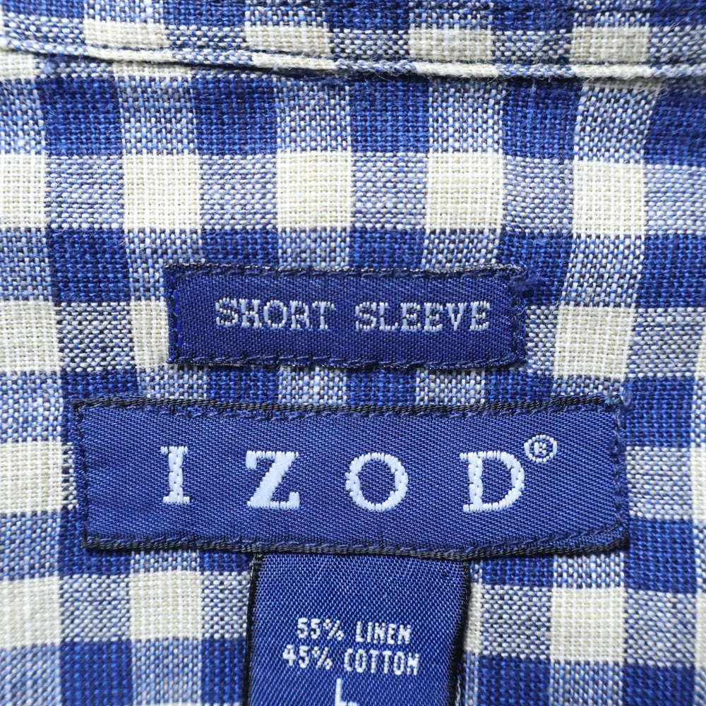 IZOD(アイゾッド) チェック柄 リネンコットン 半袖シャツ ブルー