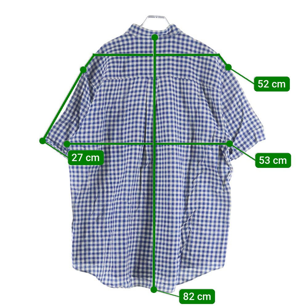 IZOD(アイゾッド) チェック柄 リネンコットン 半袖シャツ ブルー