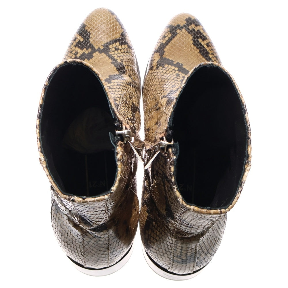 N21 numero ventuno(ヌメロ ヴェントゥーノ) DIAMONT LUX パイソン柄 サイドジップ レザーヒールブーツ ブラウン 0047M001