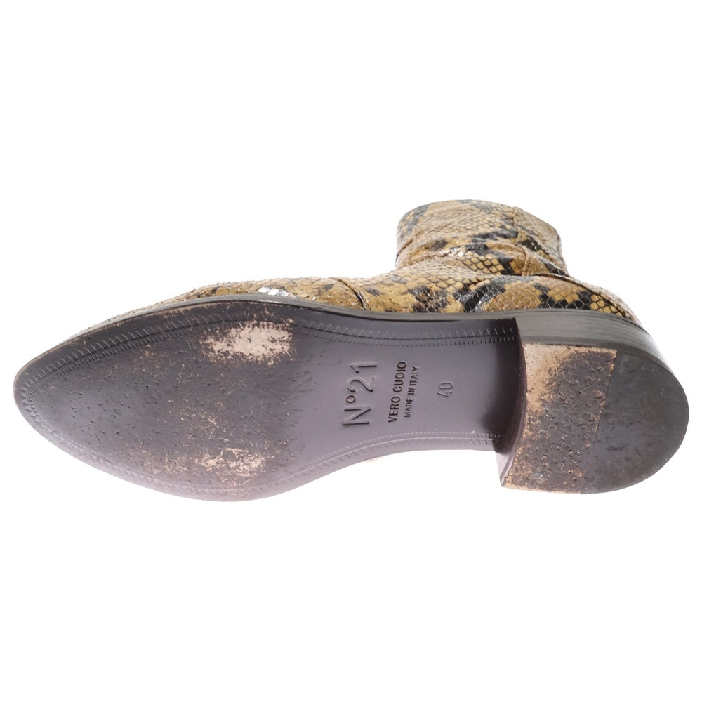 N21 numero ventuno(ヌメロ ヴェントゥーノ) DIAMONT LUX パイソン柄 サイドジップ レザーヒールブーツ ブラウン 0047M001