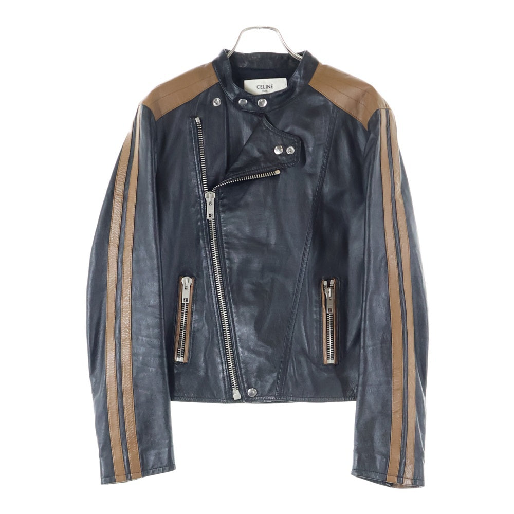 CELINE(セリーヌ) 20AW CAFE RACER JACKET カフェレーサー バイカラー レザージャケット ブラック/ブラウン 2E744280D
