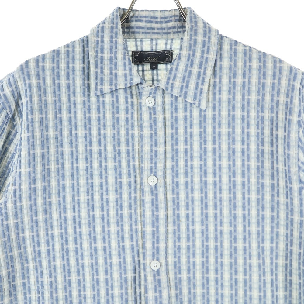 KITH(キス) 25SS Bubble Check Short Sleeve Boxy Collared Overshirt バブルチェック ボクシーシルエット オーバーサイズ 半袖 シャツ ブルー 25‐051‐060
