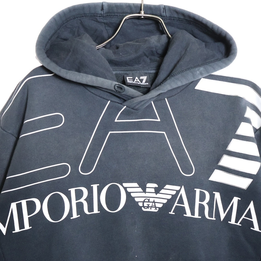 EMPORIO ARMANI(エンポリオアルマーニ) EA7 イーエー7 プルオーバー フロントプリントパーカー フーデットスウェット ブラック