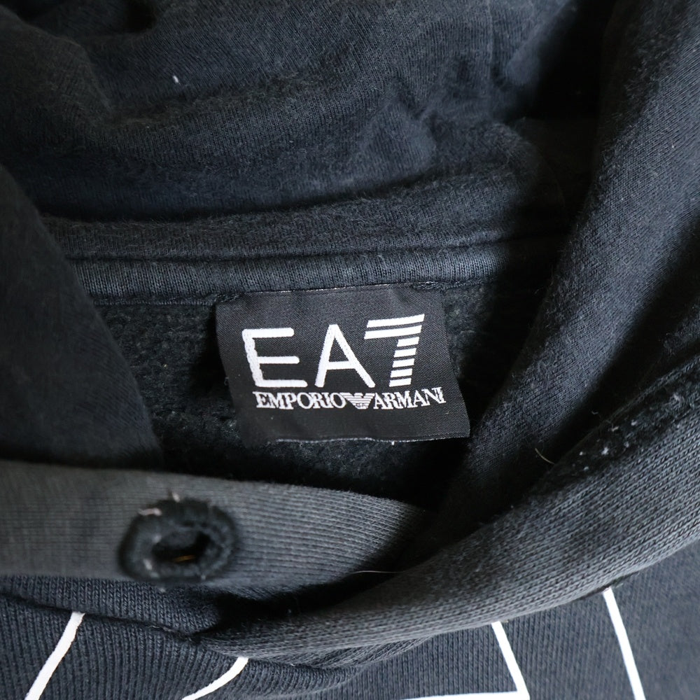 EMPORIO ARMANI(エンポリオアルマーニ) EA7 イーエー7 プルオーバー フロントプリントパーカー フーデットスウェット ブラック