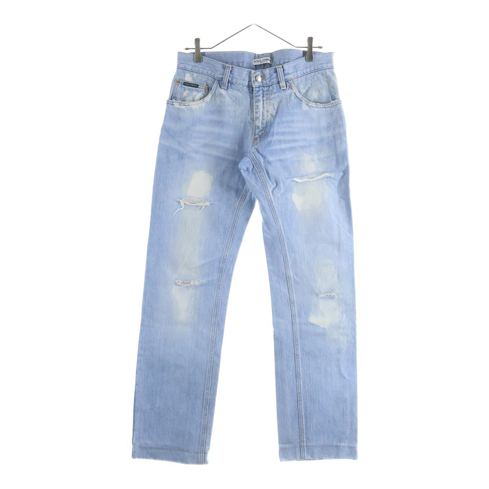 DOLCE & GABBANA(ドルチェアンドガッバーナ) ダメージ加工 ジップフライ ストレートデニムパンツ ジーンズ インディゴ WP61T 9417