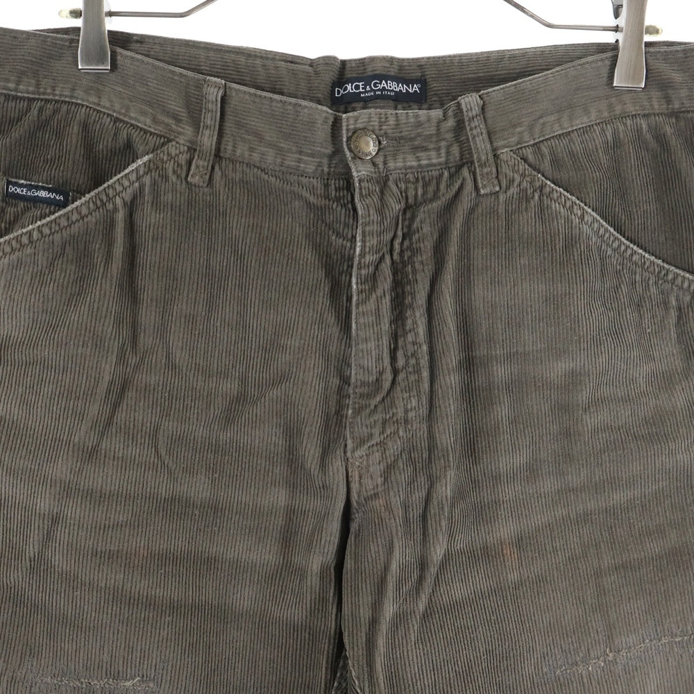 DOLCE & GABBANA(ドルチェアンドガッバーナ) ロゴプレート ジップフライ コーデュロイ ストレートパンツ カーキ P53T 9302